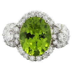 Exquisite Natural Peridot Diamond Ring In 14 Karat Solid White Gold