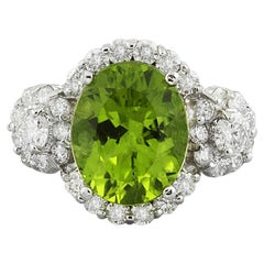 Exquisiter natürlicher Peridot-Diamantring aus 14 Karat massivem Weißgold 