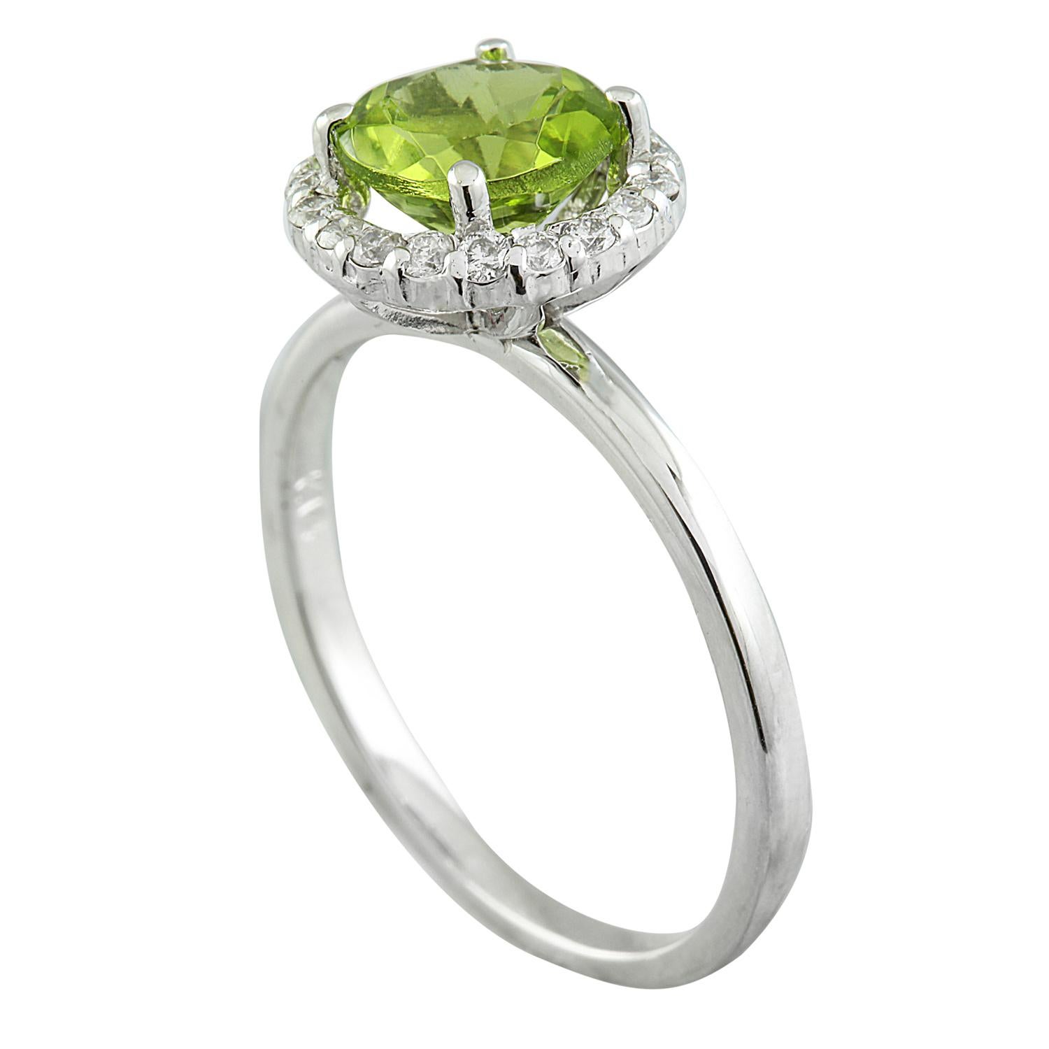 Modern Exquisite Natural Peridot Diamond Ring In 14 Karat White Gold  For Sale