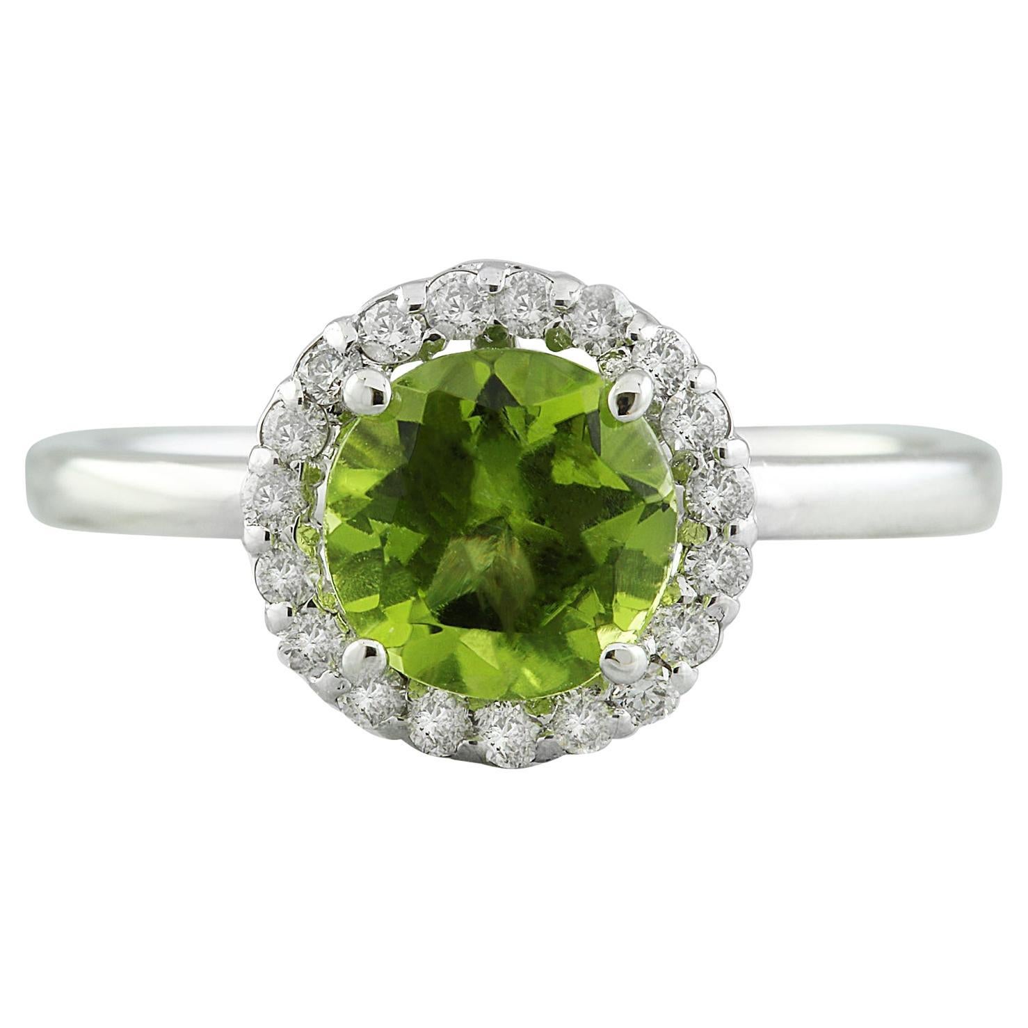 Exquisite Natural Peridot Diamond Ring In 14 Karat White Gold  For Sale