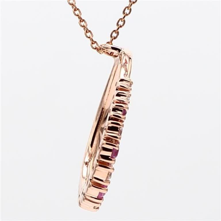 Round Cut Natural Pink Round Sapphire and White Diamond .36 Carat TW Rose Gold Pendant For Sale