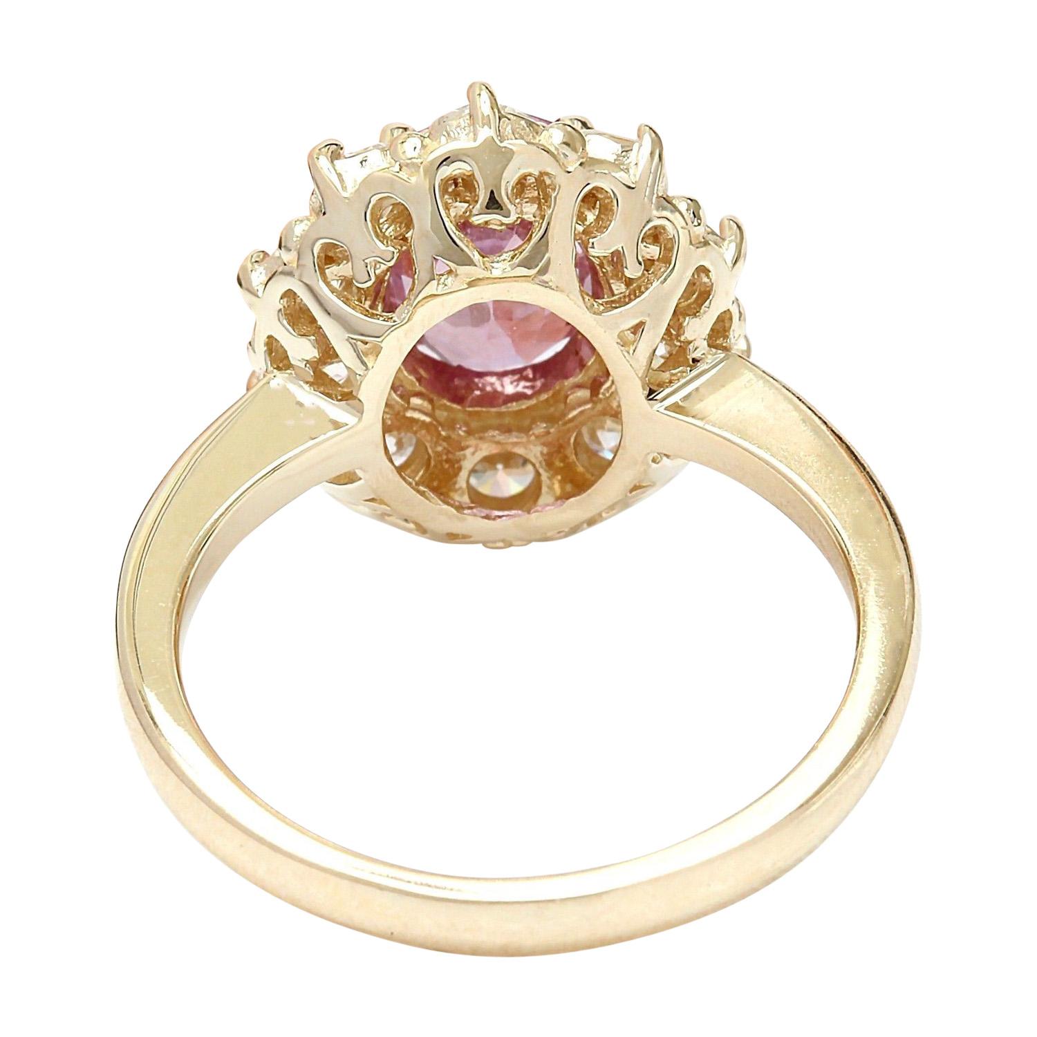 Modern Exquisite Natural Pink Sapphire Diamond Ring In 14 Karat Solid Yellow Gold  For Sale