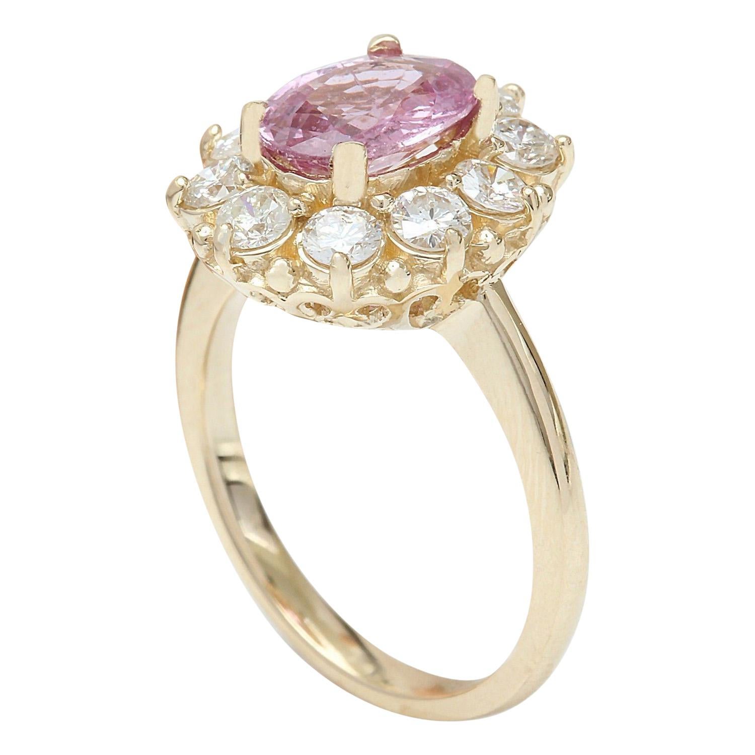 Oval Cut Exquisite Natural Pink Sapphire Diamond Ring In 14 Karat Solid Yellow Gold For Sale