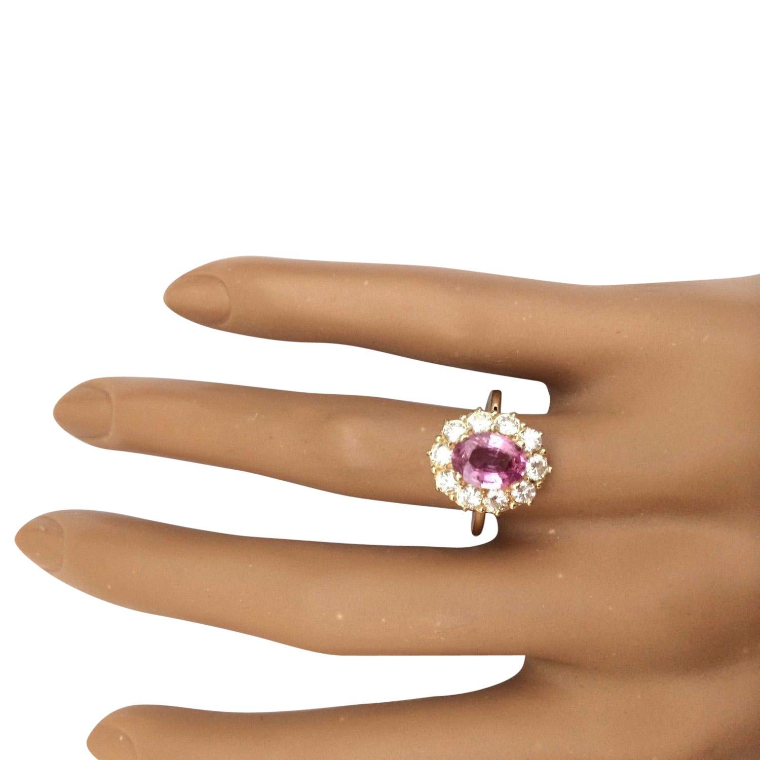 Exquisite Natural Pink Sapphire Diamond Ring In 14 Karat Solid Yellow Gold  In New Condition For Sale In Los Angeles, CA