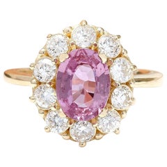 Exquisiter Ring aus 14 Karat massivem Gelbgold mit natürlichem rosa Saphir und Diamant 