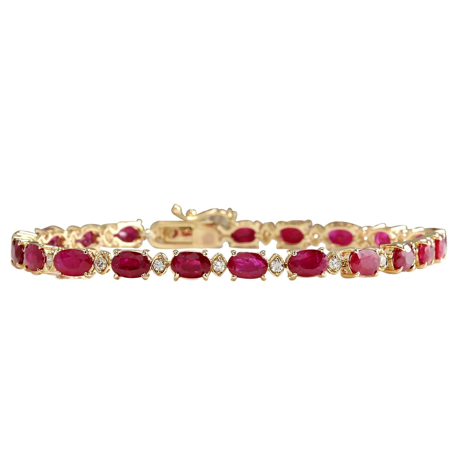 Introducing our exquisite 14.56 Carat Natural Ruby 14 Karat Yellow Gold Diamond Bracelet, a radiant statement piece exuding elegance and sophistication.
Indulge in luxury with our Natural Ruby Diamond Bracelet, a stunning addition to any jewelry