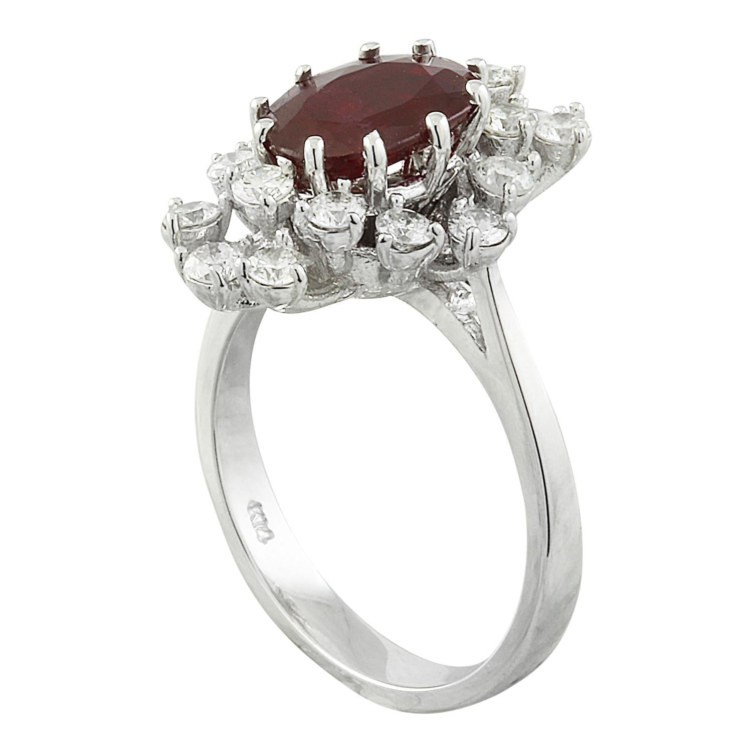 Modern Exquisite Natural Ruby Diamond Ring In 14 Karat Solid White Gold  For Sale