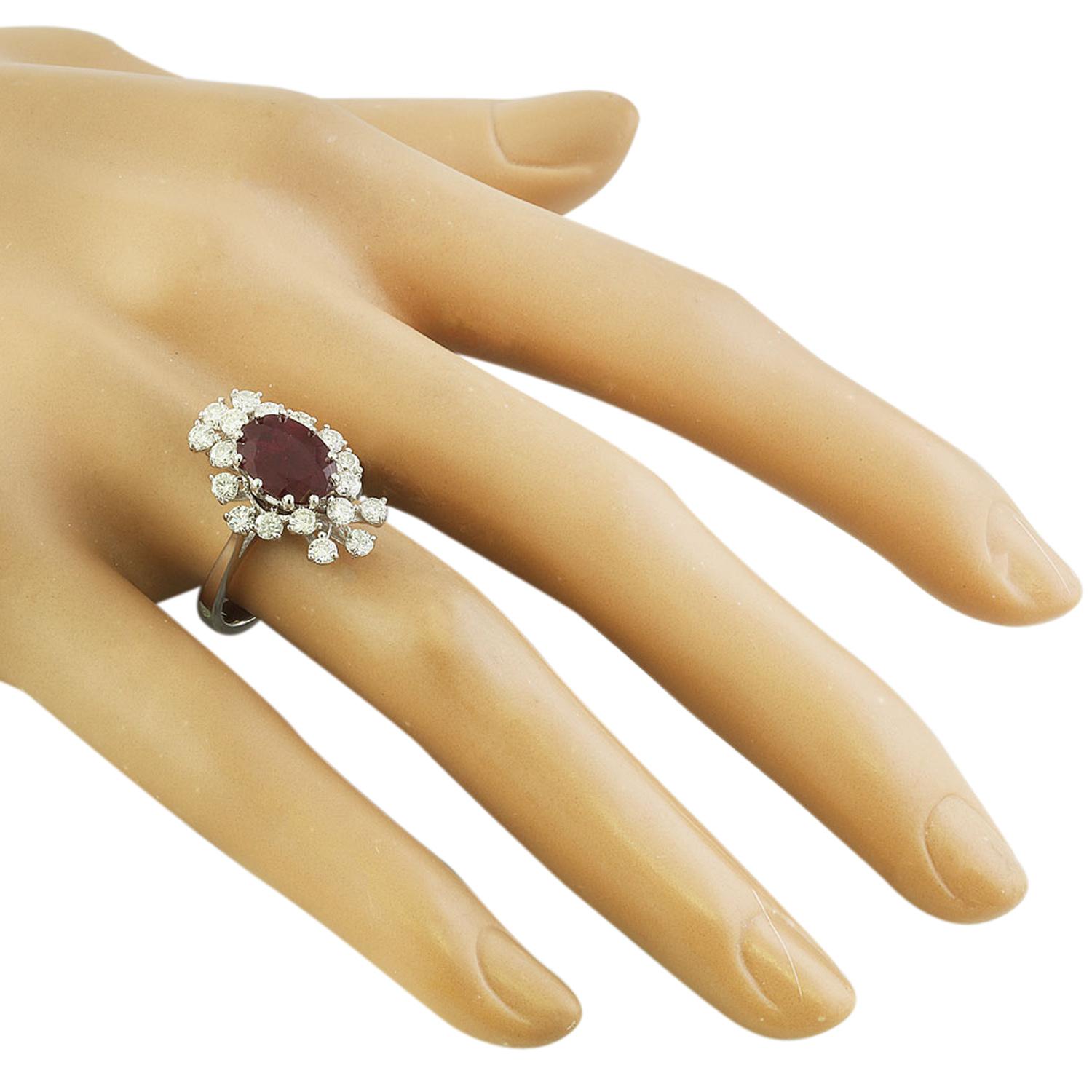 Exquisite Natural Ruby Diamond Ring In 14 Karat Solid White Gold  In New Condition For Sale In Los Angeles, CA