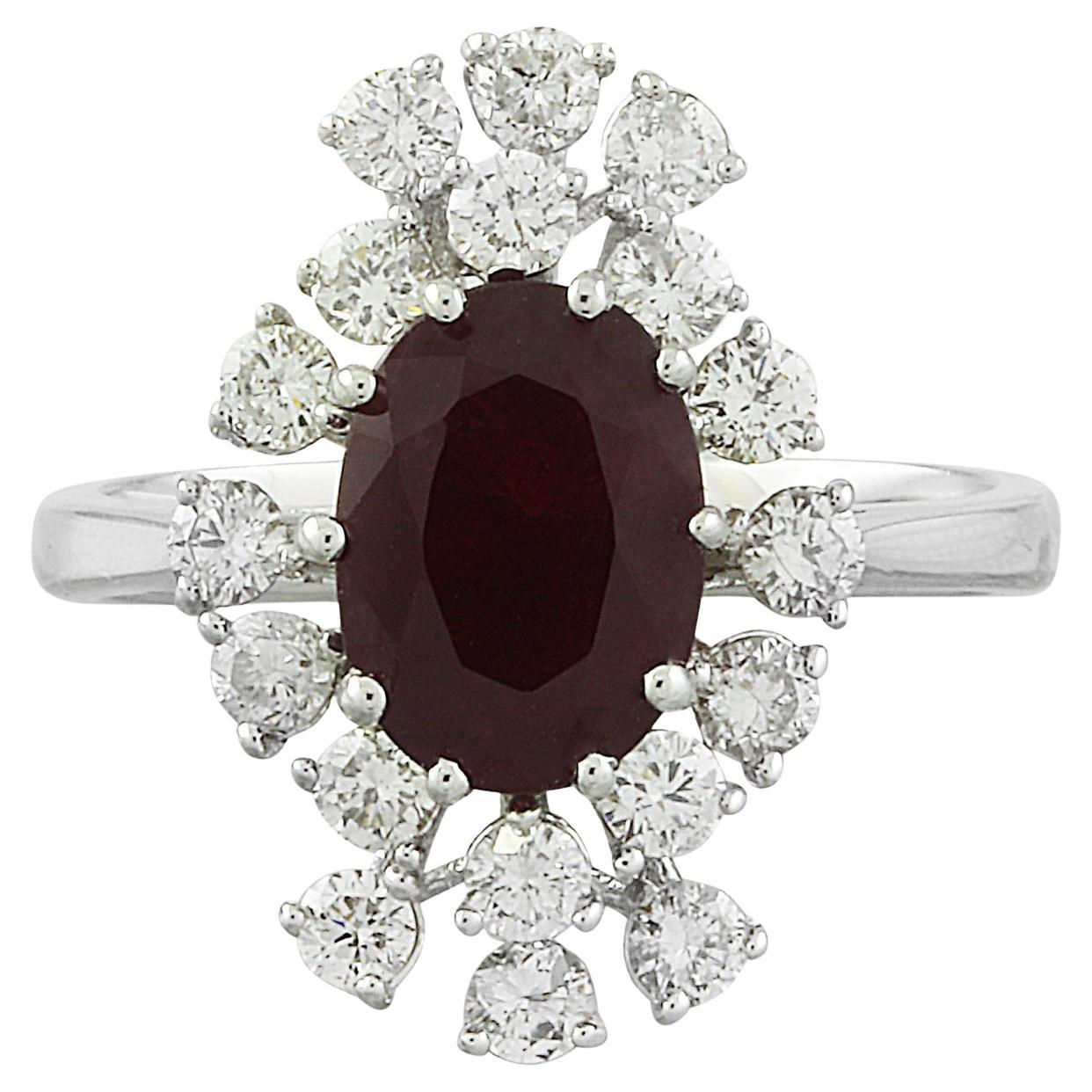 Exquisite Natural Ruby Diamond Ring In 14 Karat Solid White Gold  For Sale