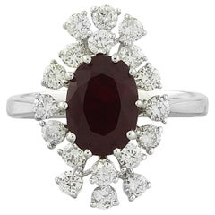 Bague exquise en or blanc massif 14 carats avec rubis naturel et diamants 