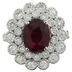 Exquisiter natürlicher Rubin-Diamantring aus 14 Karat massivem Weißgold