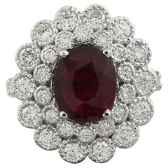 Bague exquise en or blanc massif 14 carats avec rubis naturel et diamants 