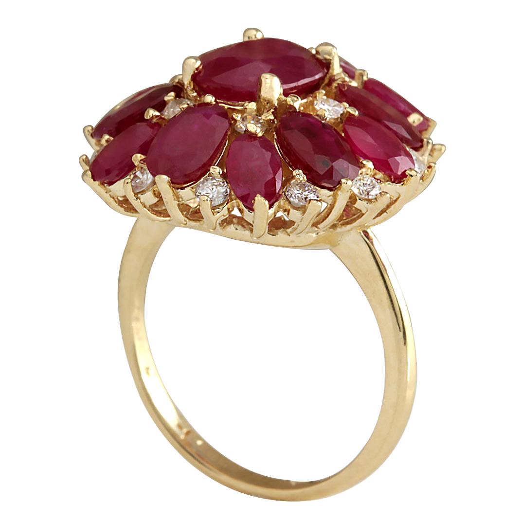Exquisito Anillo de Diamantes Rubí Natural en Oro Amarillo de 14 Kilates Moderno en venta