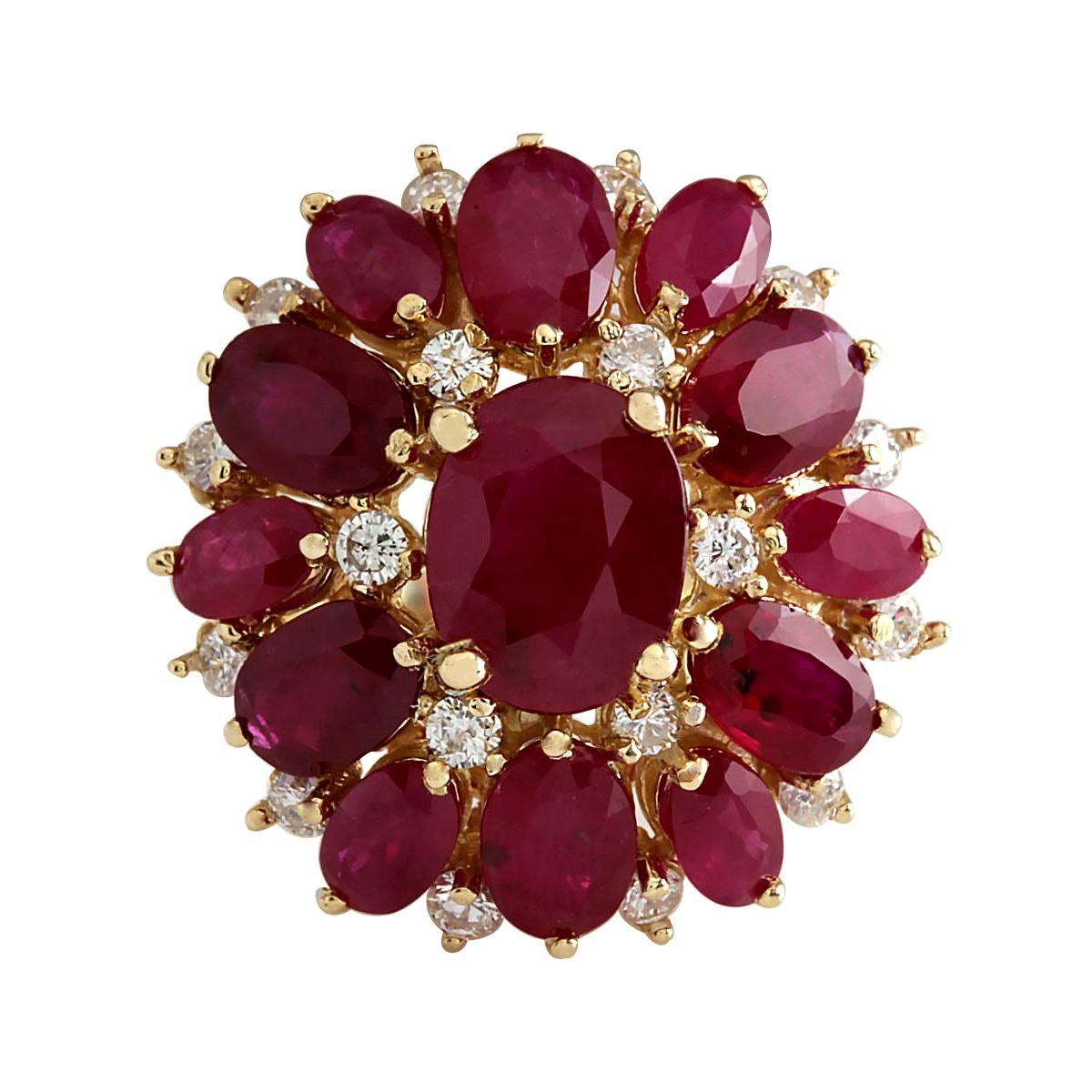 Exquisite Natural Ruby Diamond Ring In 14 Karat Yellow Gold  For Sale