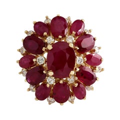 Exquisiter natürlicher Rubin-Diamantring aus 14 Karat Gelbgold 