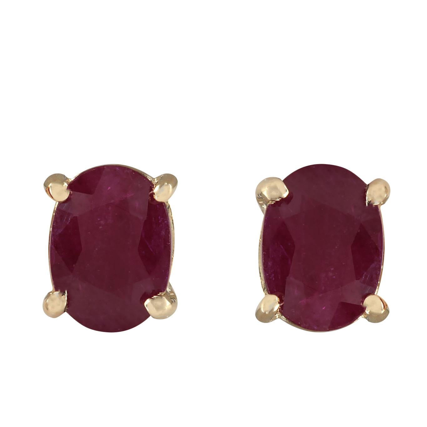 Oval Cut Exquisite Natural Ruby Earrings In 14 Karat Yellow Gold  For Sale