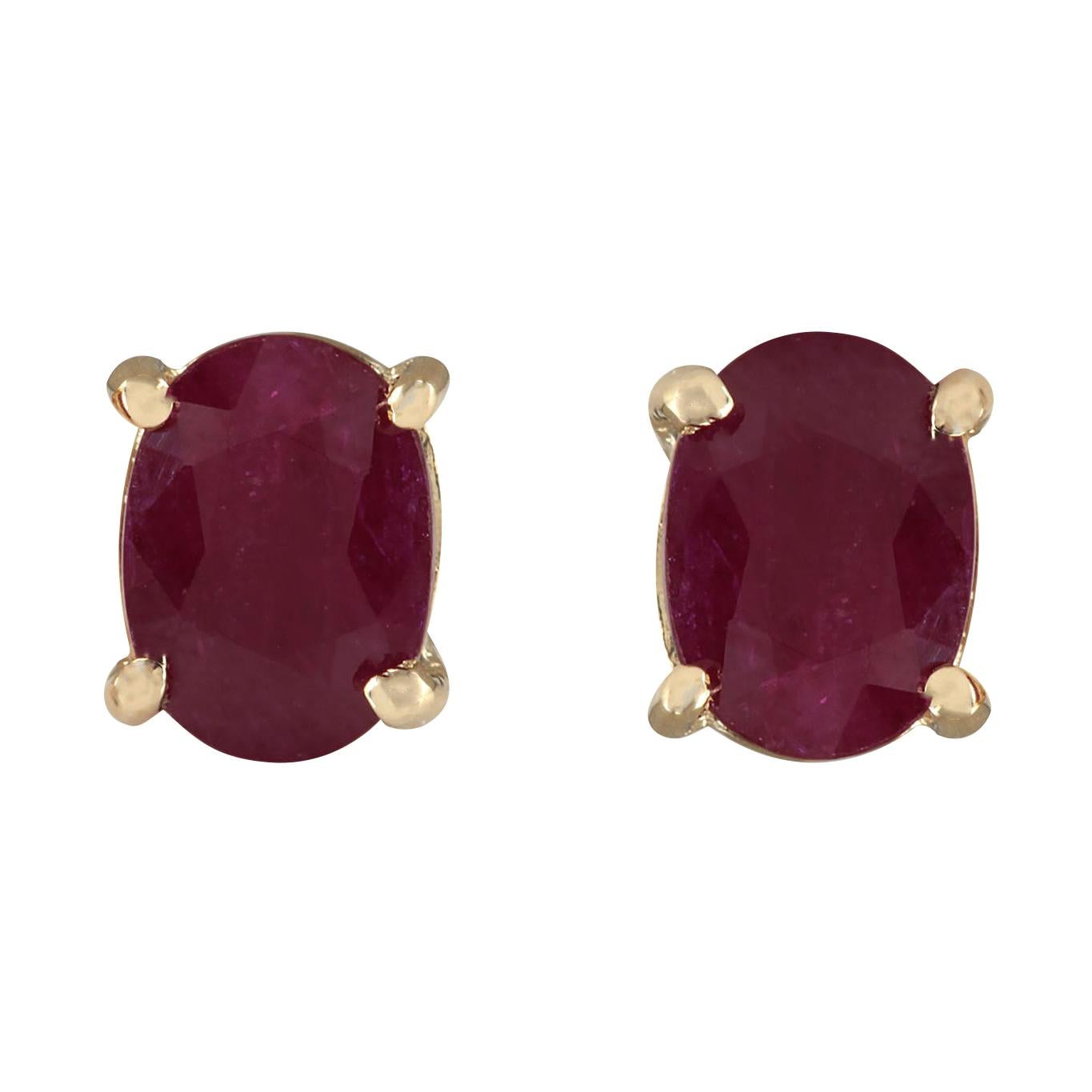 Exquisite Natural Ruby Earrings In 14 Karat Yellow Gold  For Sale