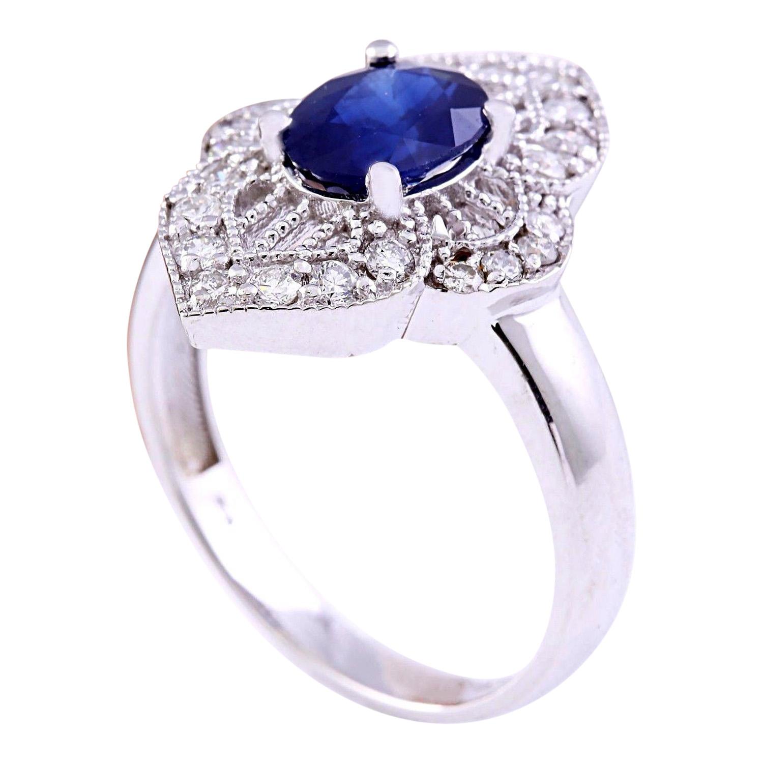 Oval Cut Exquisite Natural Sapphire Diamond Ring In 14 Karat Solid White Gold  For Sale