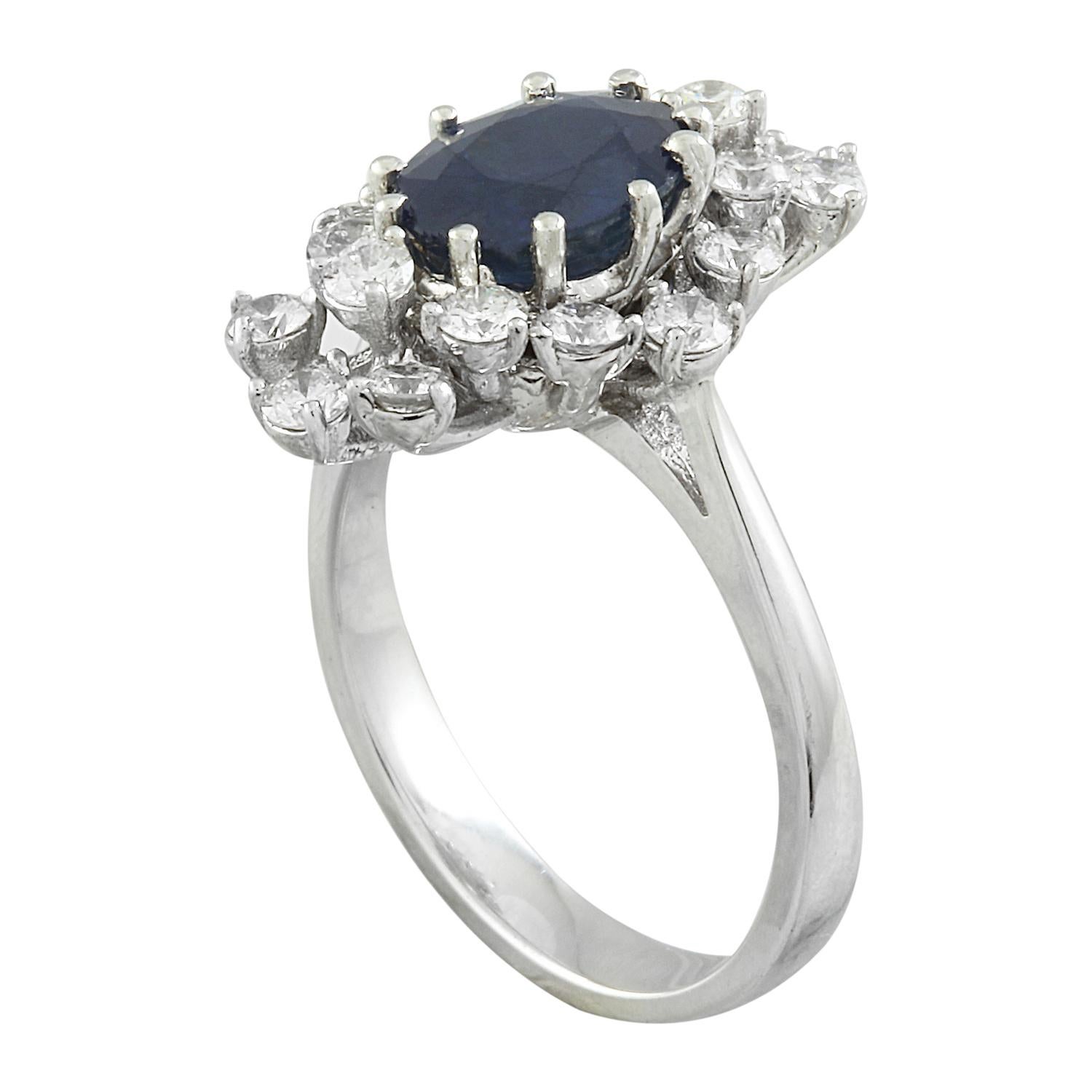 Oval Cut Exquisite Natural Sapphire Diamond Ring In 14 Karat Solid White Gold  For Sale