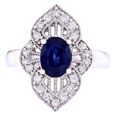Exquisite Natural Sapphire Diamond Ring In 14 Karat Solid White Gold