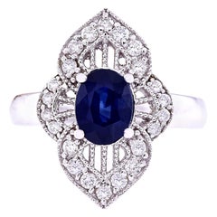 Exquisite Natural Sapphire Diamond Ring In 14 Karat Solid White Gold 