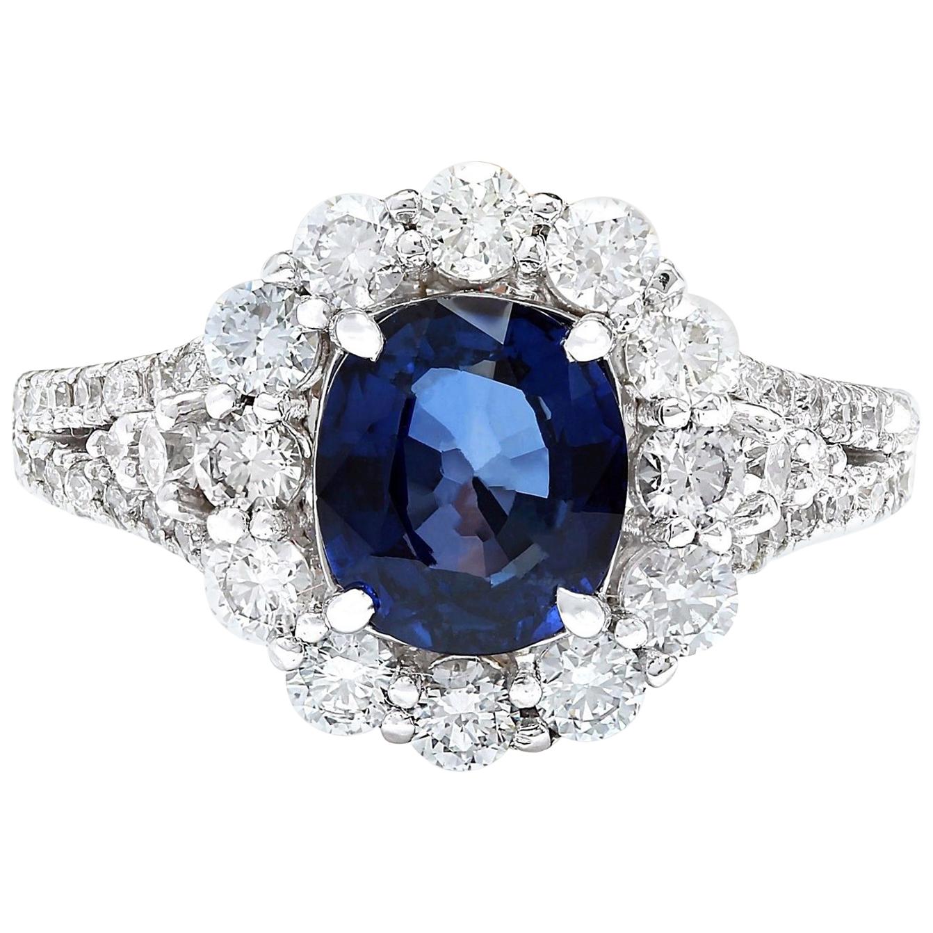 Exquisite Natural Sapphire Diamond Ring In 14 Karat Solid White Gold 