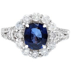 Used Exquisite Natural Sapphire Diamond Ring In 14 Karat Solid White Gold 
