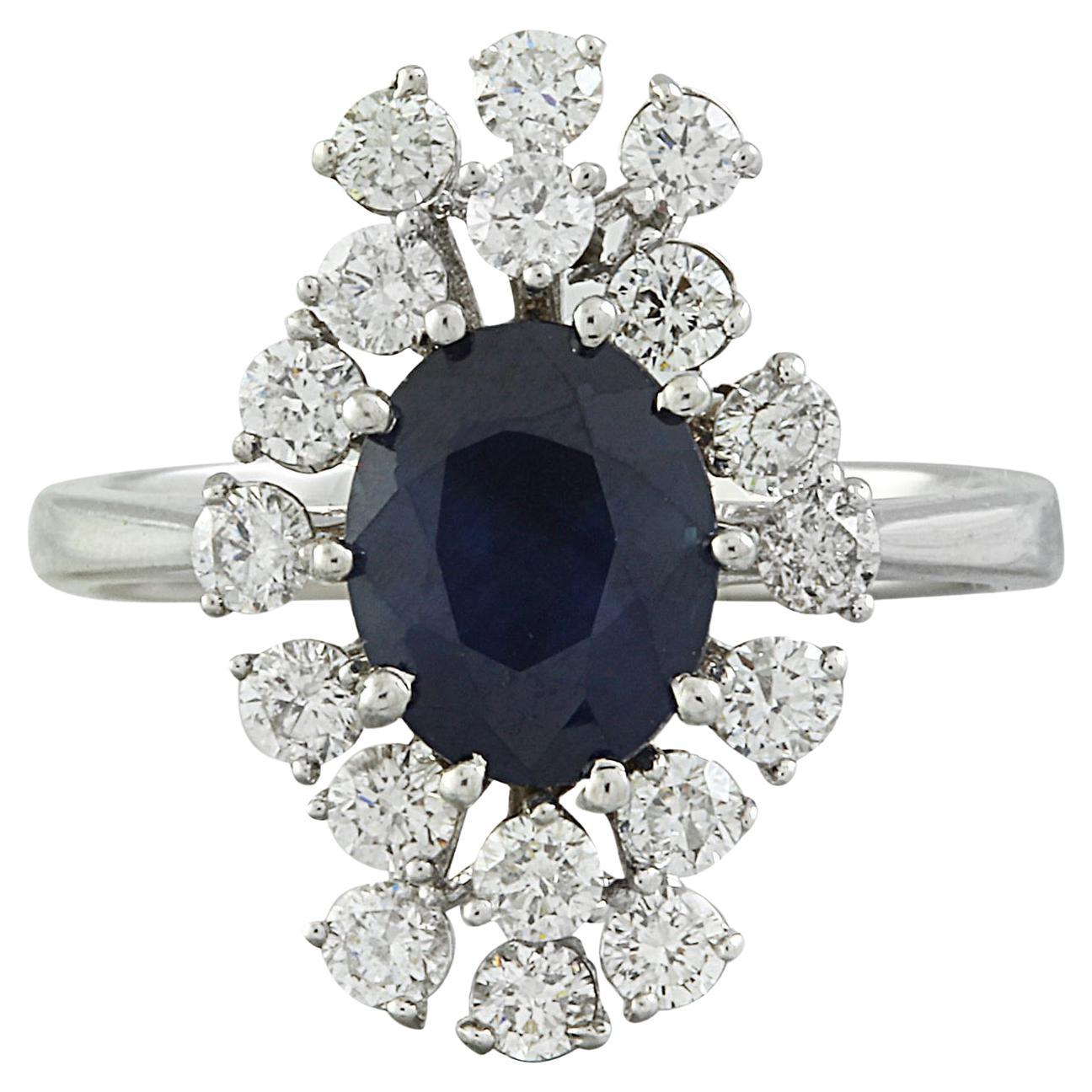 Exquisite Natural Sapphire Diamond Ring In 14 Karat Solid White Gold  For Sale
