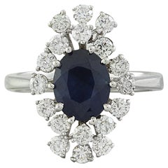 Exquisite Natural Sapphire Diamond Ring In 14 Karat Solid White Gold 