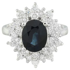 Exquisite Natural Sapphire Diamond Ring In 14 Karat White Gold 