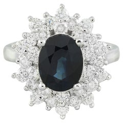 Exquisite Natural Sapphire Diamond Ring In 14 Karat White Gold