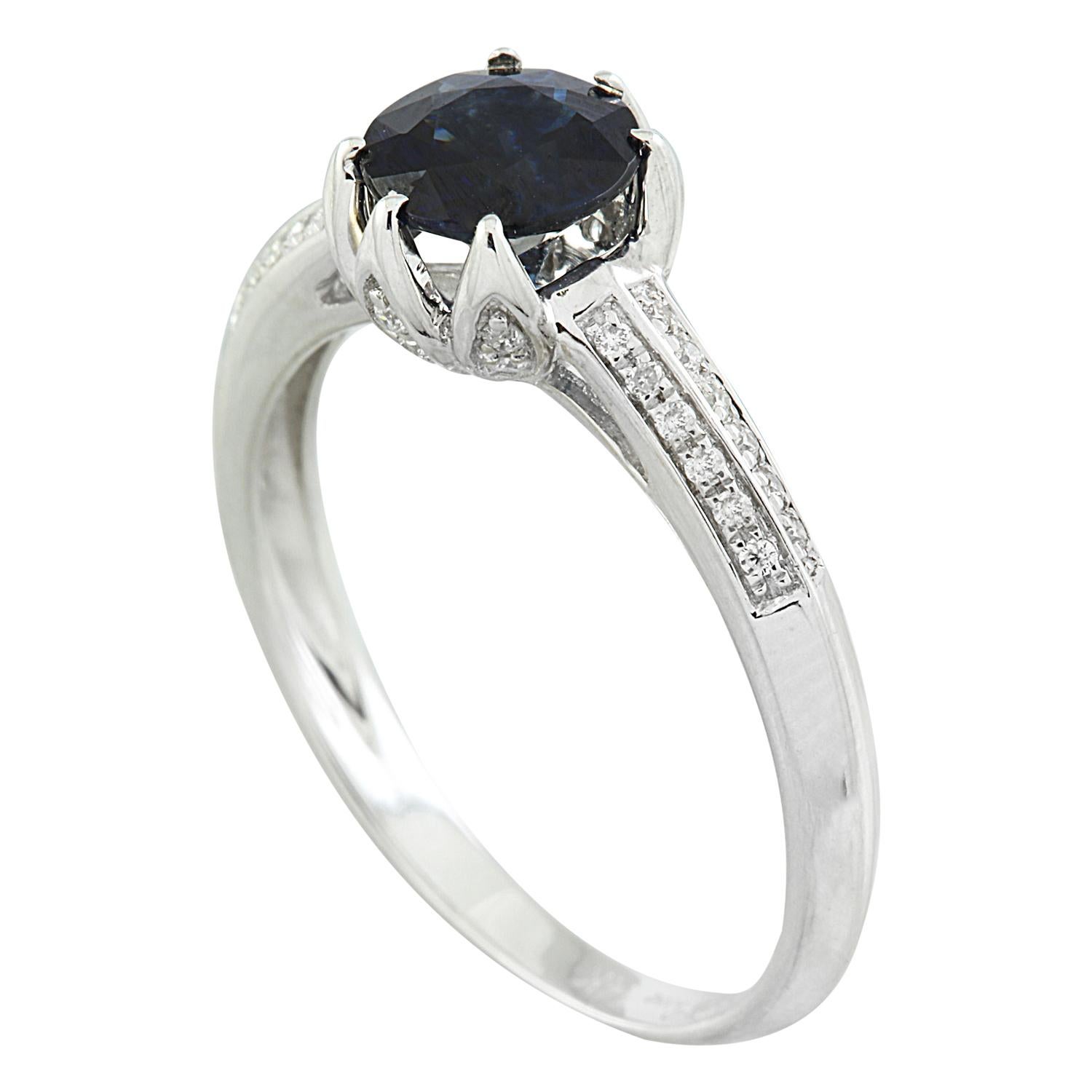 Modern Exquisite Natural Sapphire Diamond Ring in 14K Solid White Gold For Sale