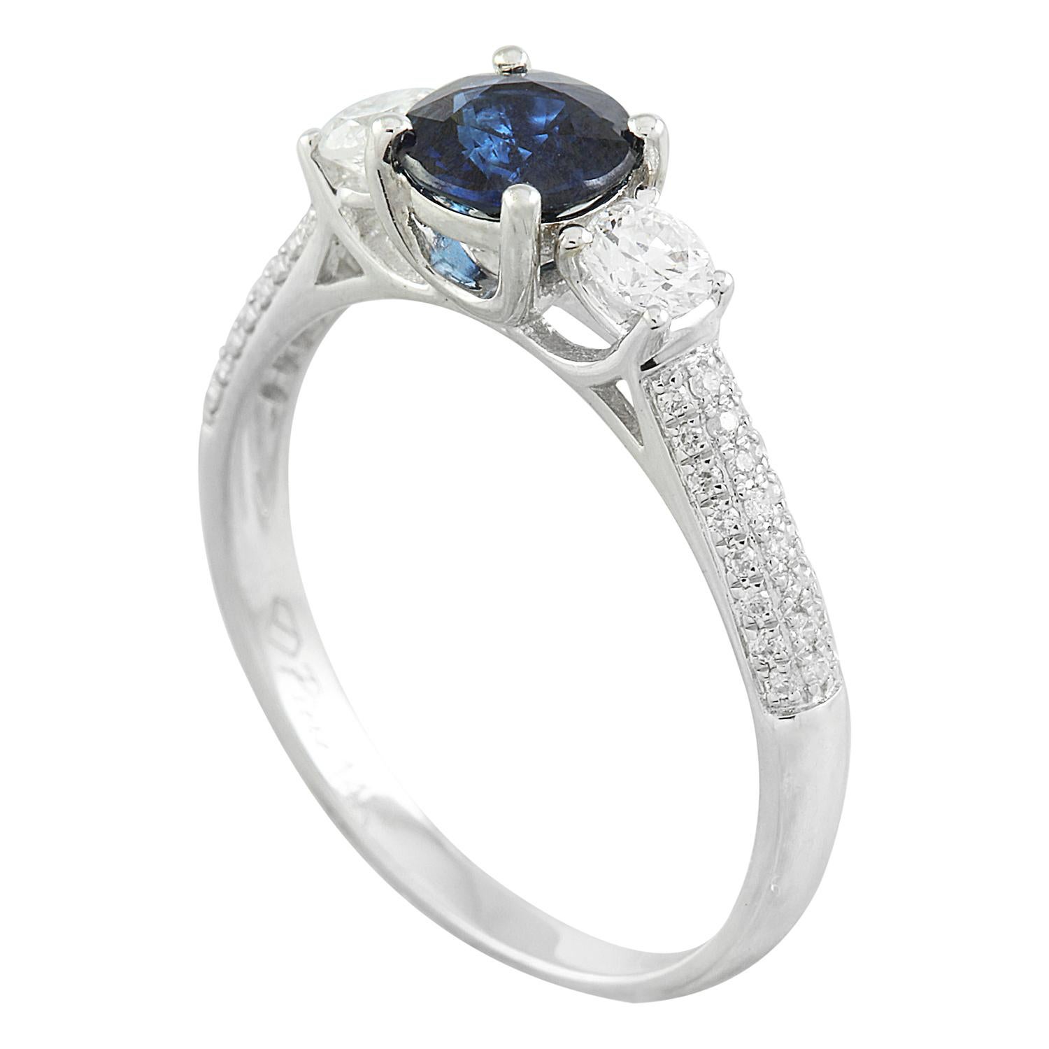 Modern Exquisite Natural Sapphire Diamond Ring in 14K Solid White Gold For Sale