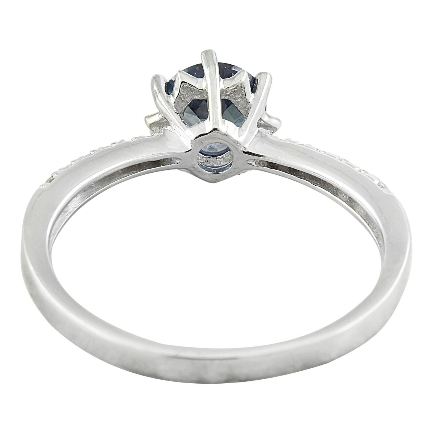 Round Cut Exquisite Natural Sapphire Diamond Ring in 14K Solid White Gold For Sale