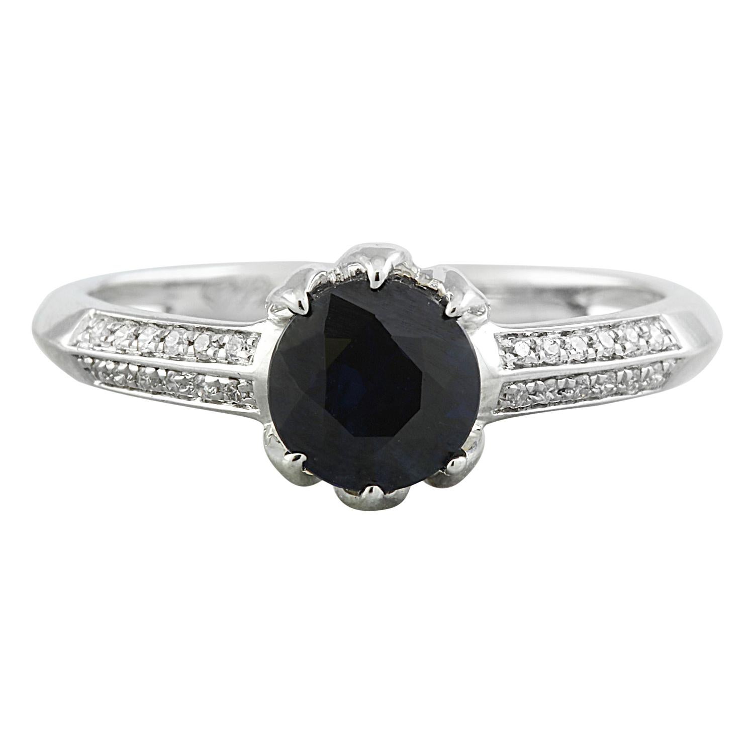 Exquisite Natural Sapphire Diamond Ring in 14K Solid White Gold