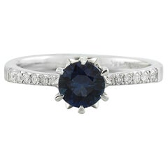 Exquisite Natural Sapphire Diamond Ring in 14K Solid White Gold