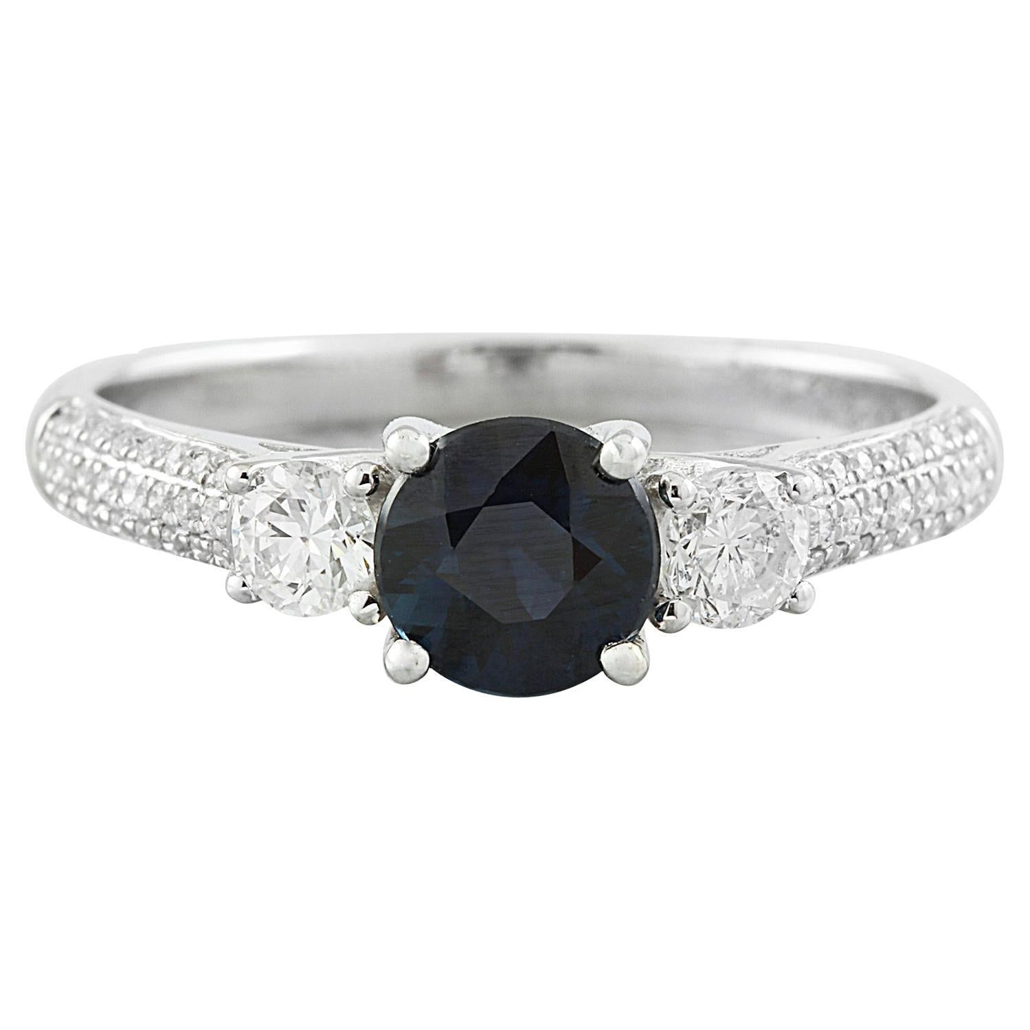 Exquisite Natural Sapphire Diamond Ring in 14K Solid White Gold For Sale