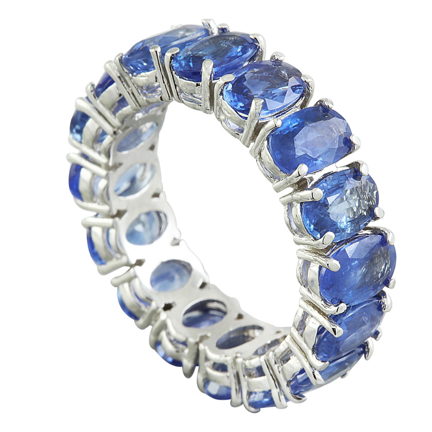 Oval Cut Exquisite Natural Sapphire Eternity Ring in 14K Solid White Gold For Sale