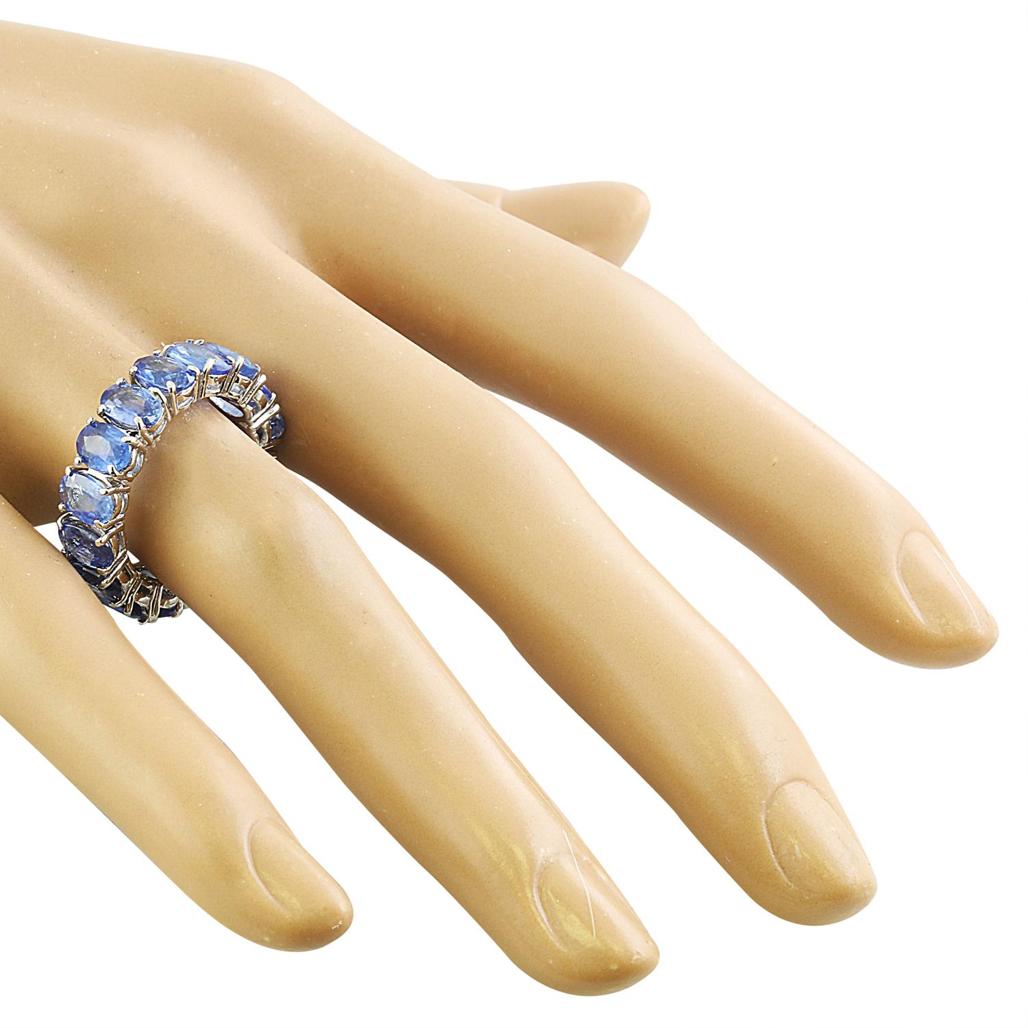 Exquisite Natural Sapphire Eternity Ring in 14K Solid White Gold In New Condition For Sale In Los Angeles, CA