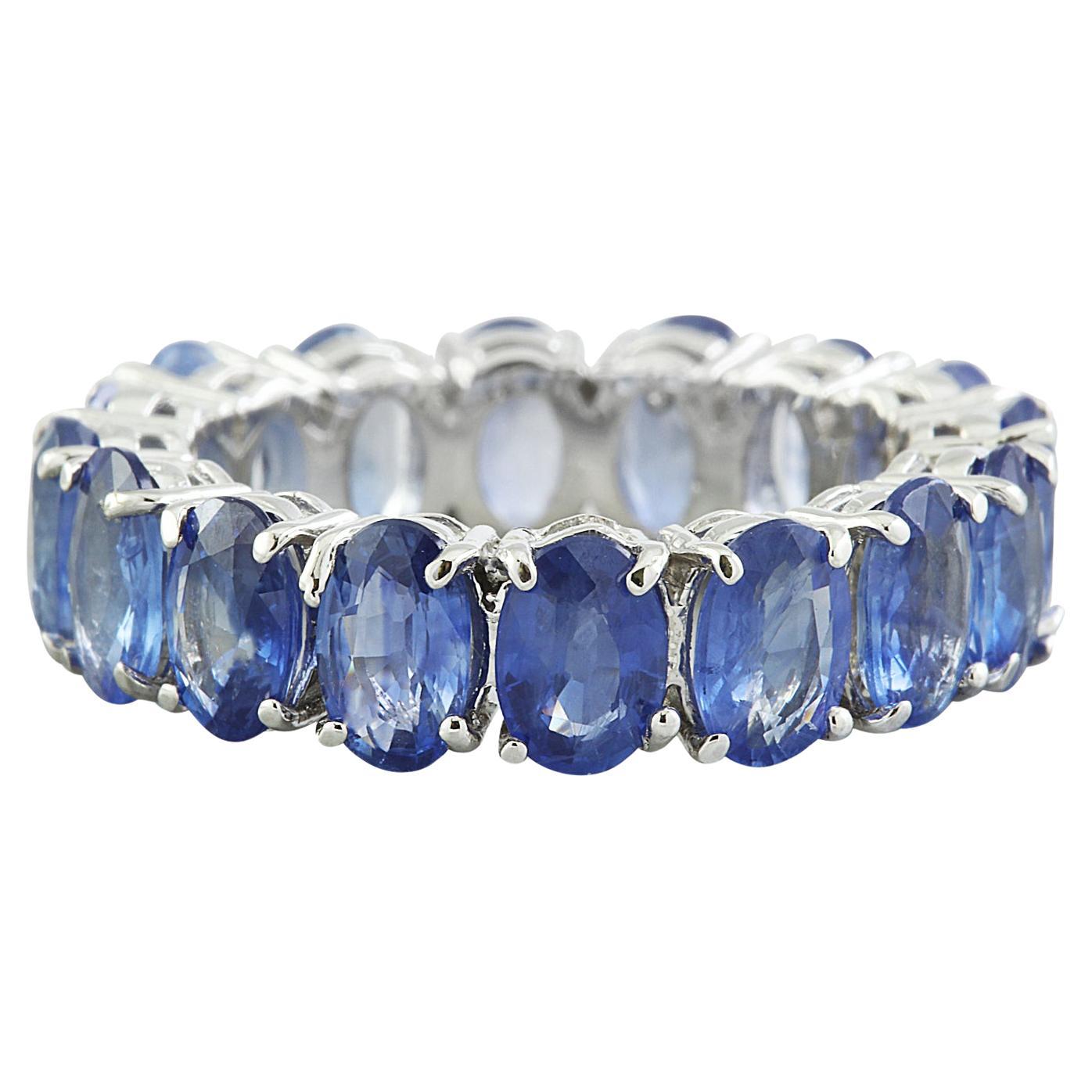 Exquisite Natural Sapphire Eternity Ring in 14K Solid White Gold For Sale