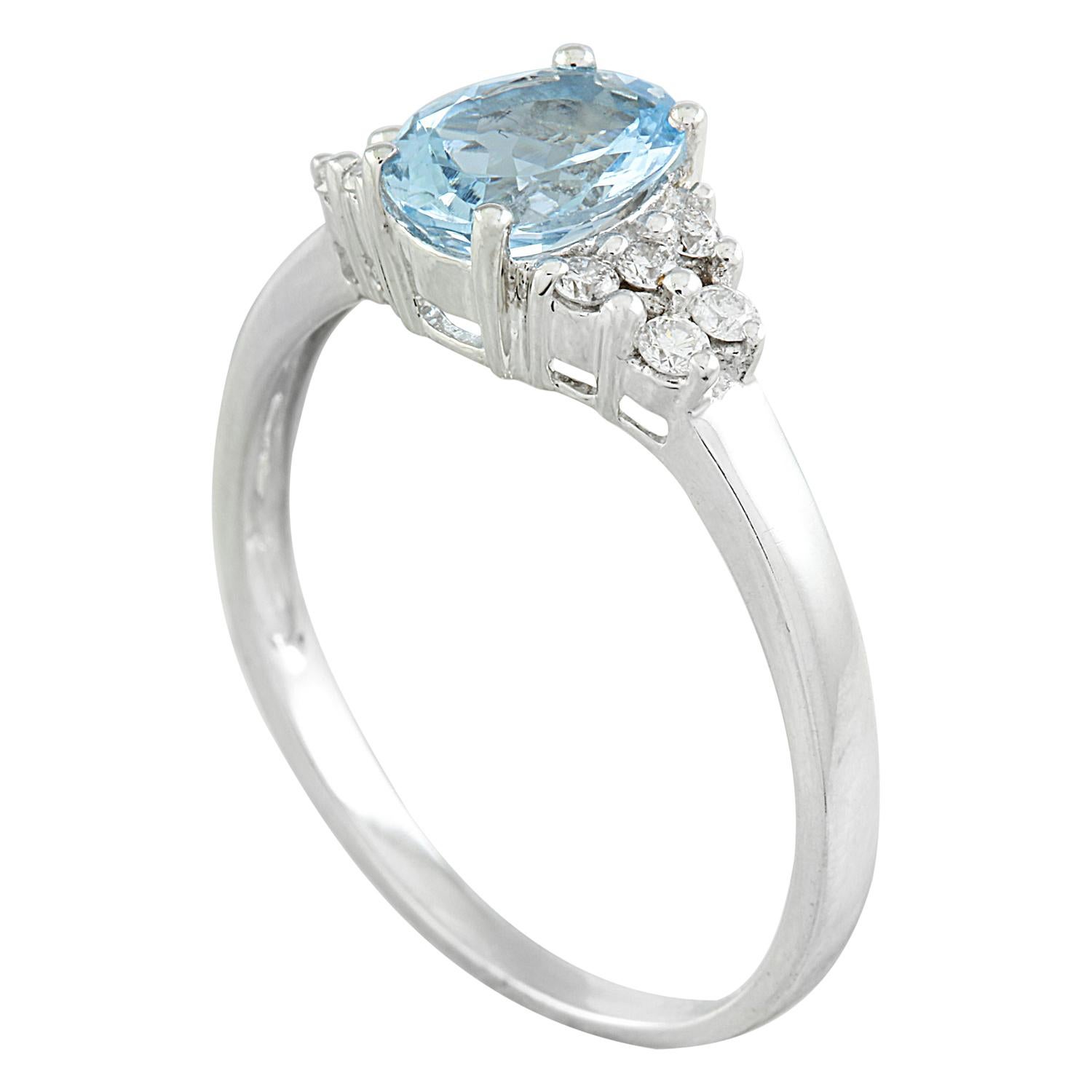 Modern Exquisite Natural Sky Blue Topaz Diamond Ring in 14K Solid White Gold For Sale