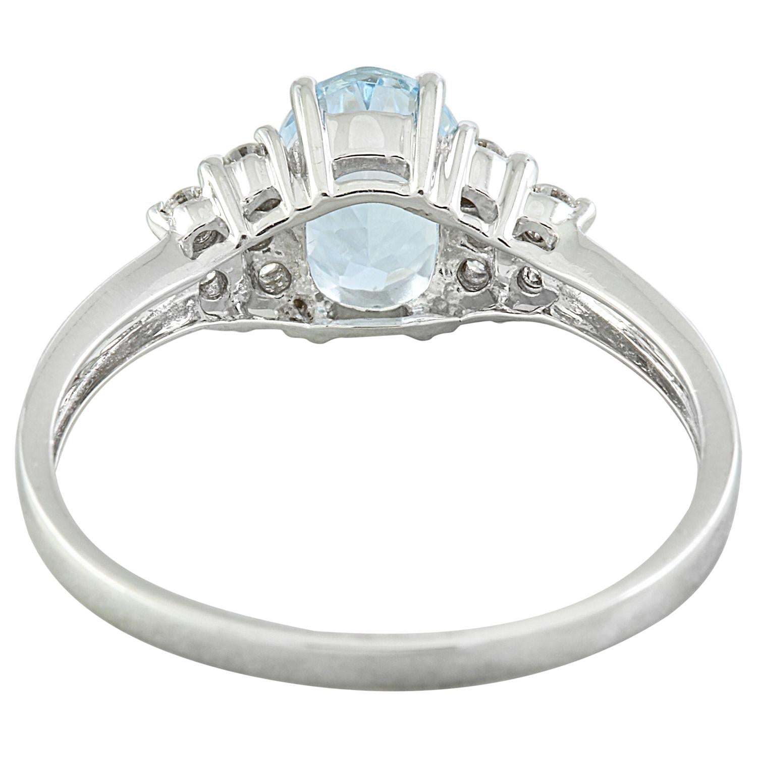 Oval Cut Exquisite Natural Sky Blue Topaz Diamond Ring in 14K Solid White Gold For Sale