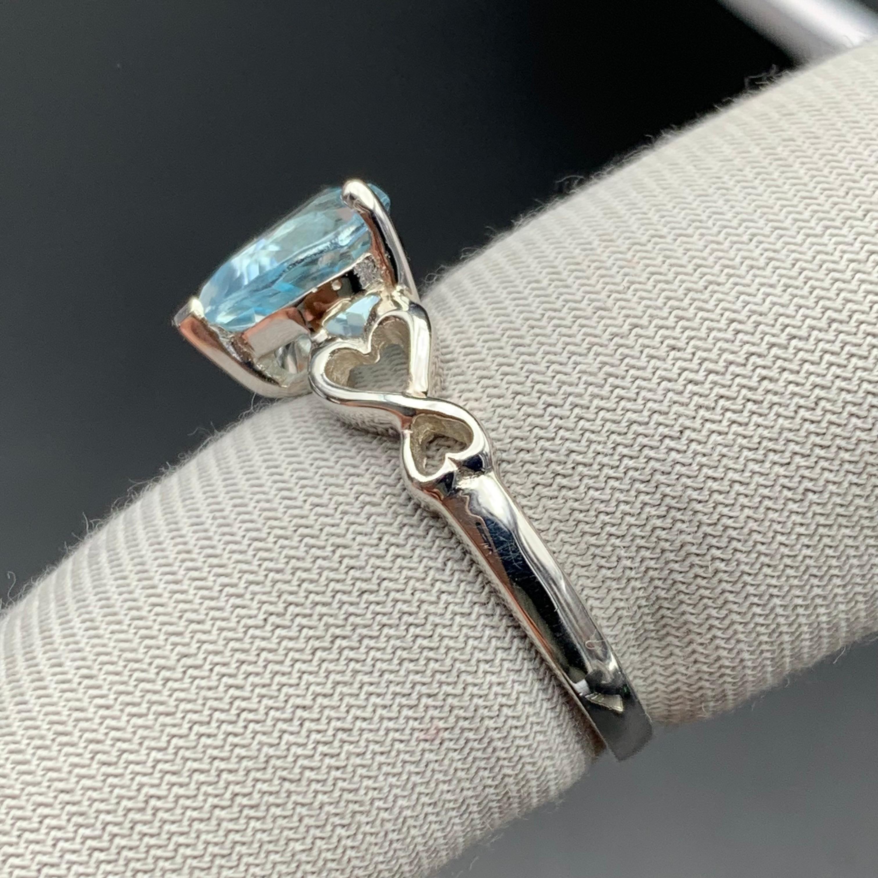 Squisito anello di topazio azzurro naturale in argento 925 a forma di cuore, misura 7,5 in vendita 3