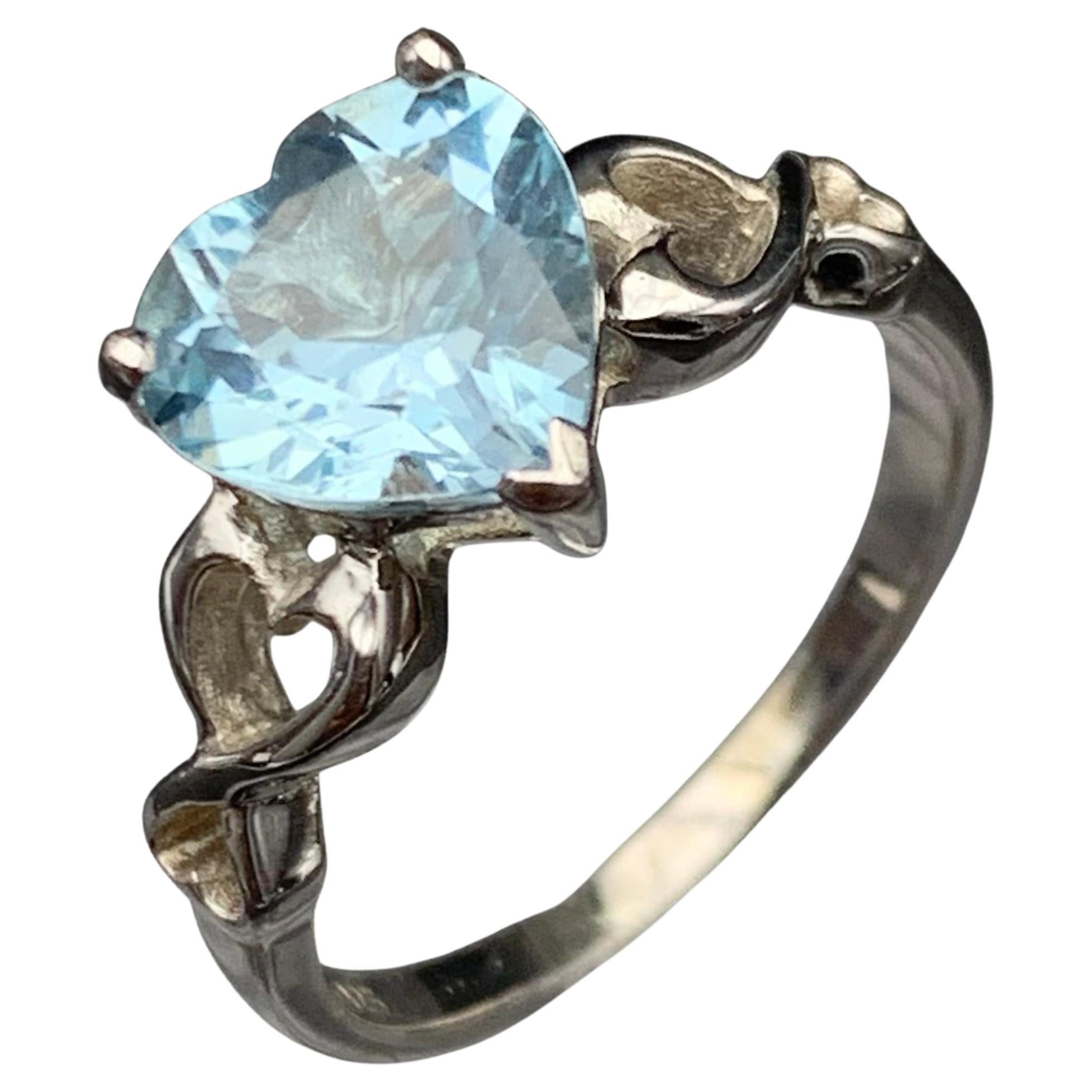 Exquisite Natural Sky Blue Topaz Ring 925 Sterling Silver Heart Shape Size 7.5
