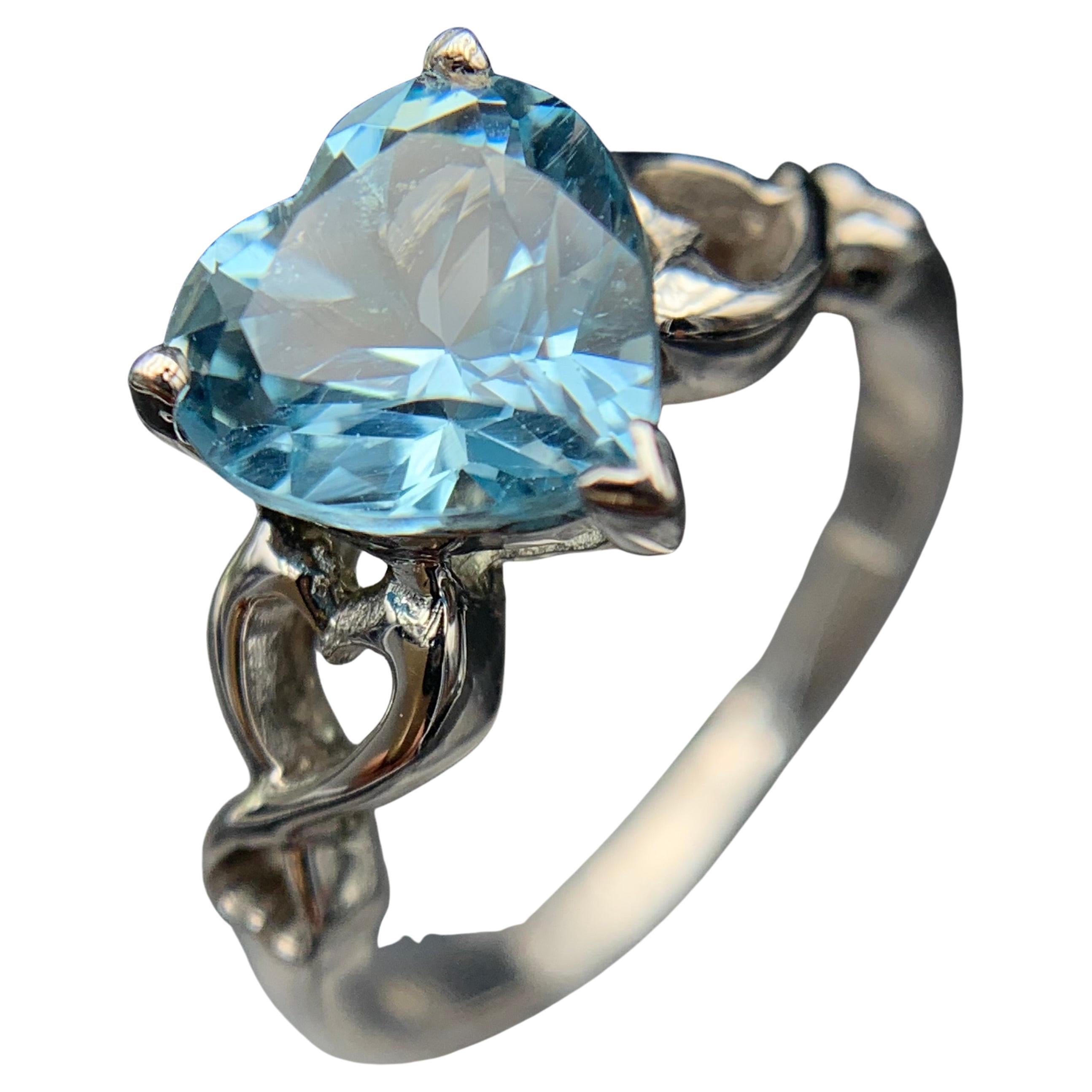 Exquisite Natural Sky Blue Topaz Ring 925 Sterling Silver Heart Shape Size 8