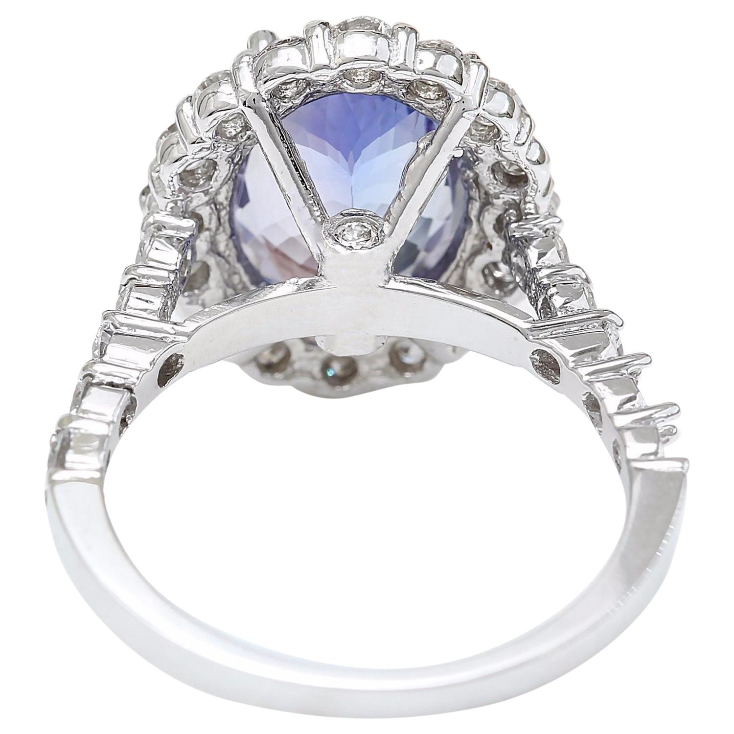 Oval Cut Exquisite Natural Tanzanite Diamond Ring In 14 Karat Solid White Gold  For Sale