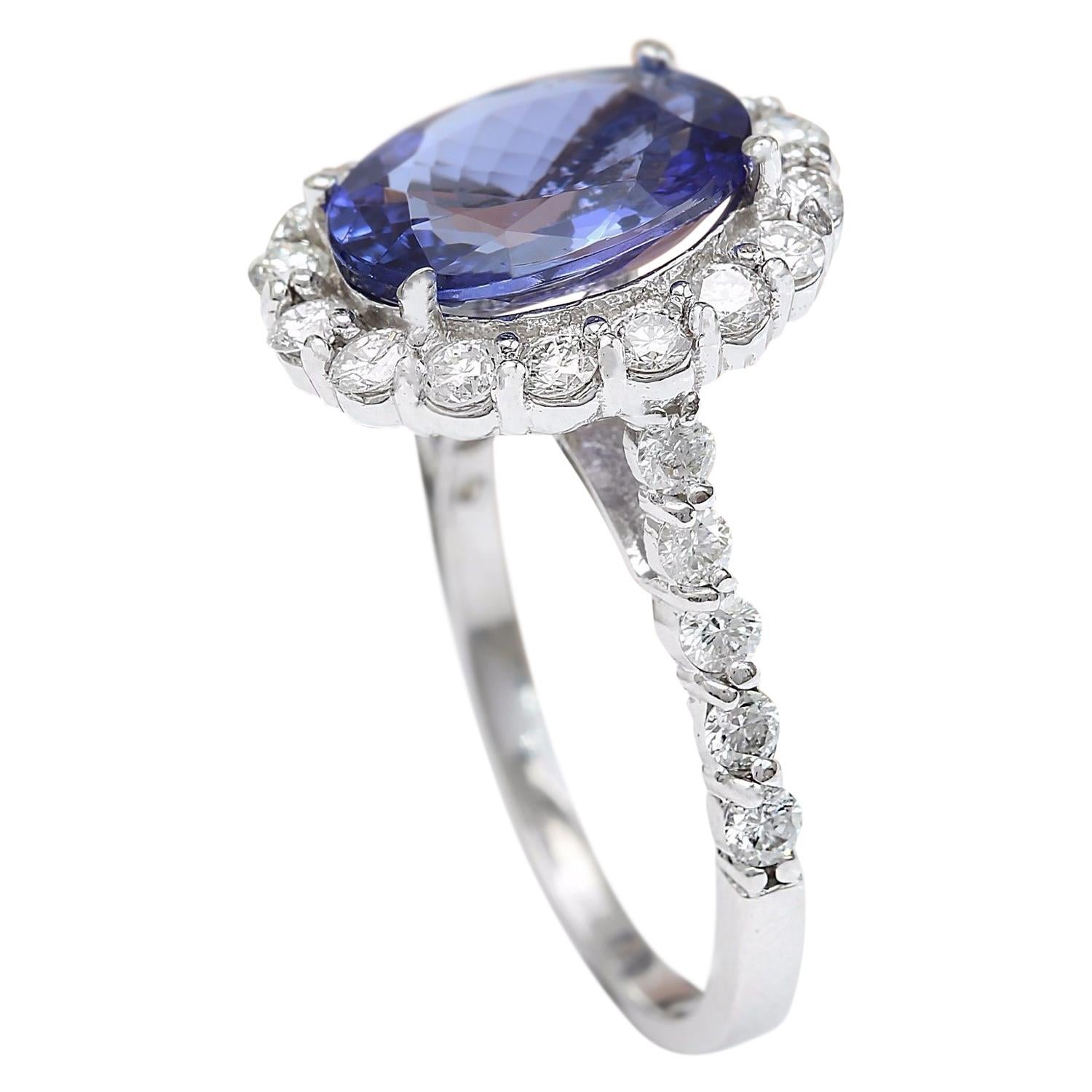 Exquisite Natural Tanzanite Diamond Ring In 14 Karat Solid White Gold  In New Condition For Sale In Los Angeles, CA
