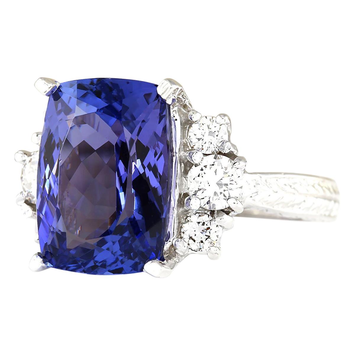 Introducing our exquisite 7.10 Carat Tanzanite 18 Karat White Gold Diamond Ring, a mesmerizing combination of sophistication and elegance. Crafted from luxurious 18K White Gold, this stamped ring weighs 6.7 grams, ensuring both quality and