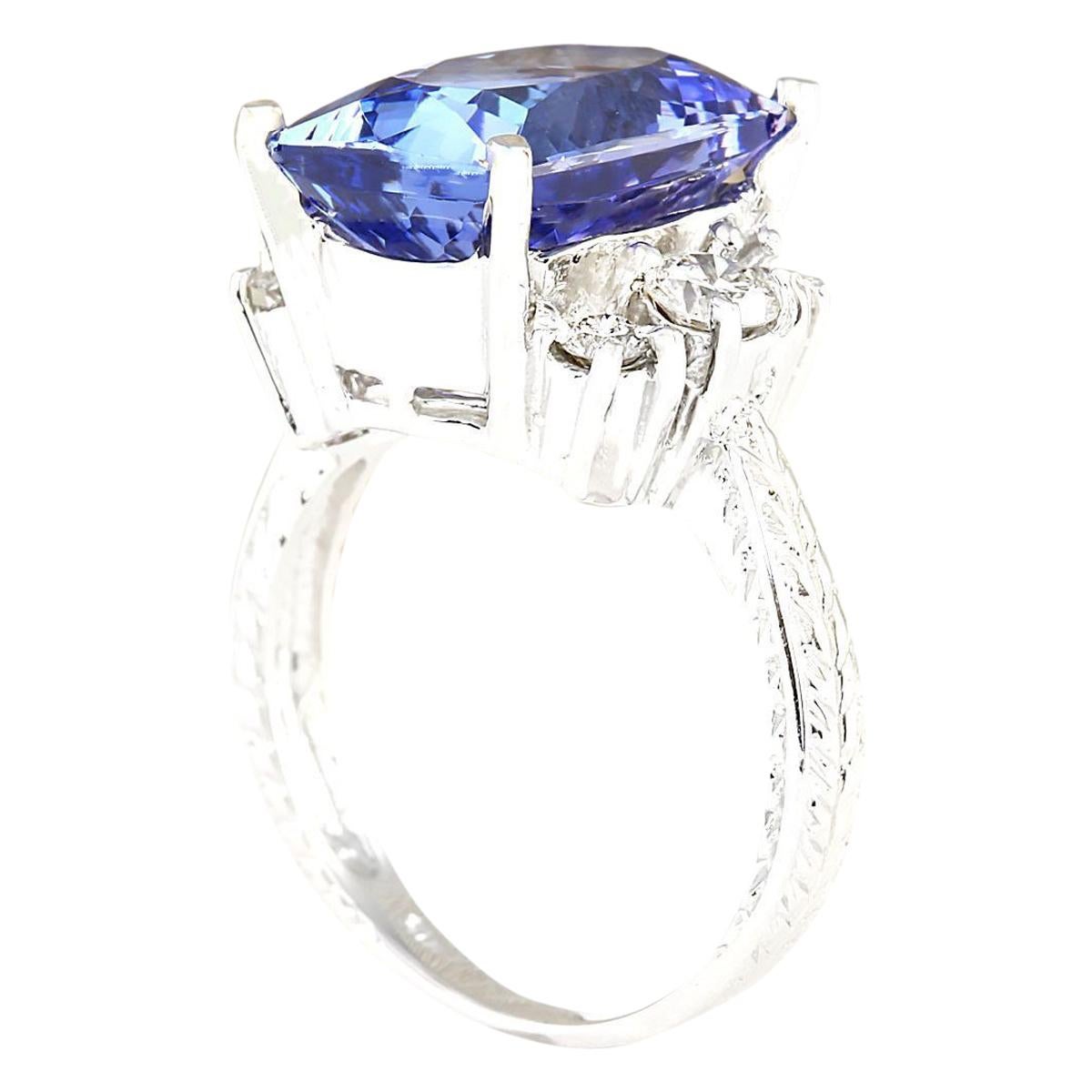 Modern Exquisite Natural Tanzanite Diamond Ring In 14 Karat White Gold  For Sale