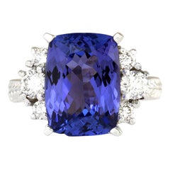 Bague exquise en or blanc 14 carats avec tanzanite naturelle et diamants 